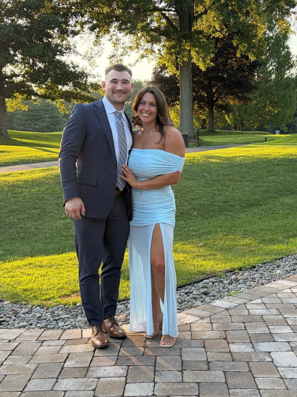 Showpo Light Blue One-Shoulder Ruched Maxi Dress with High Slit